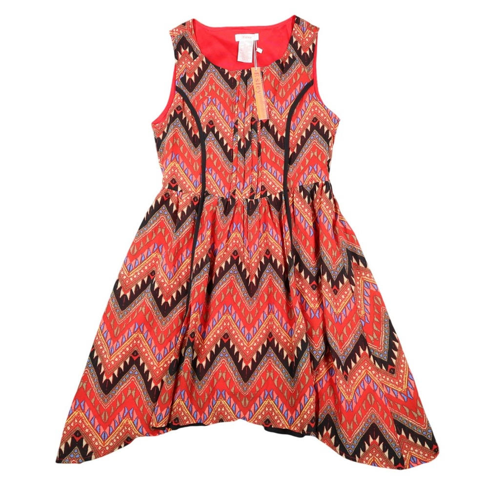 Esley Collection Dress Womens Small Red Geometric Chevron Handkerchief Hem NWT